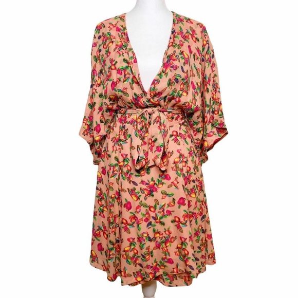 FARM Rio RARE Pink Wrap Tie Dress Mango Tropical - Picture 3 of 16
